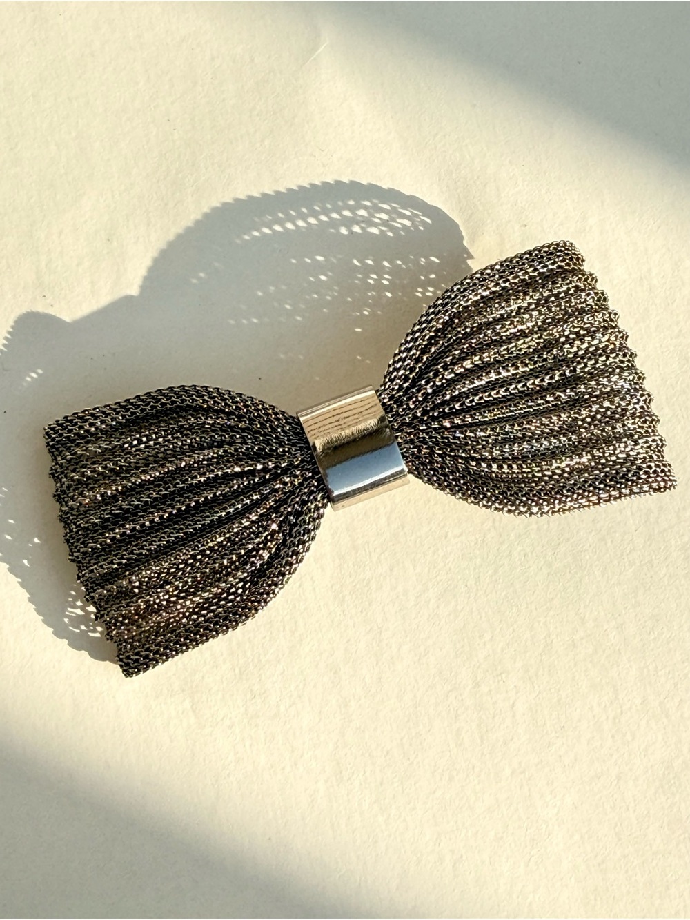 Vintage Made in France Silver Mesh Bow Barrette 80s 90s French Hair Clip